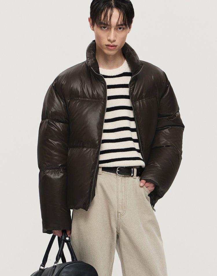 티엔지티 European Goose 오버핏 글로시 숏 다운 점퍼 TNJU4F205W2