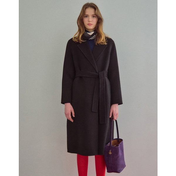 [헤지스 여성] 헤지스레이디스 25FW ONLINE EXCLUSIVE캐시미어 블렌디드 핸드메이드 벨티드 롱 코트 095 100 211797 HSCO5DP01BK