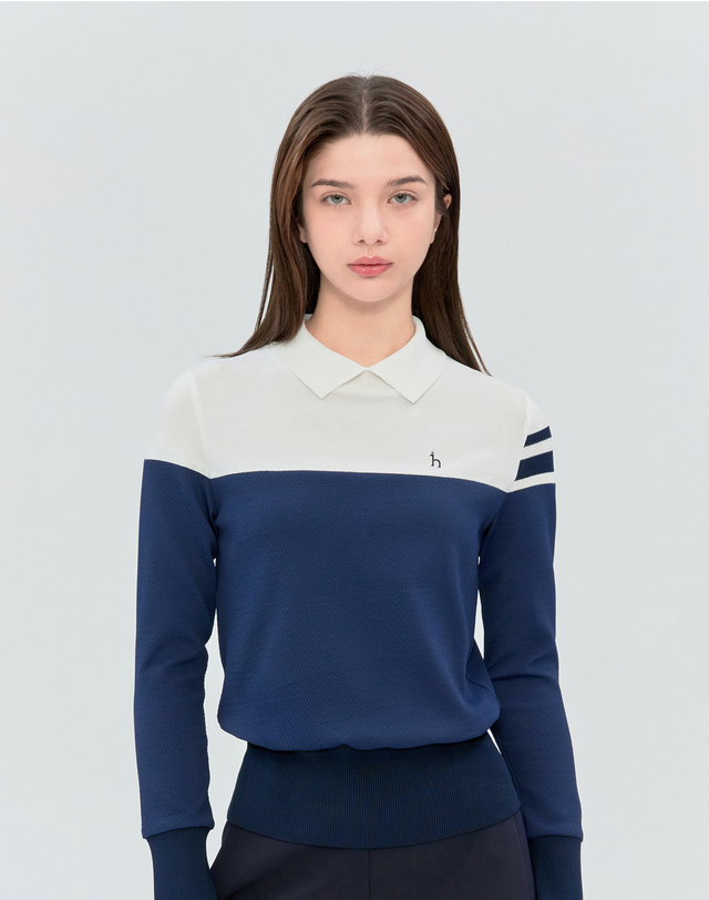 헤지스 골프 여성 여성 니트 하이브리드 블루종 티셔츠 HWTS6A211N5